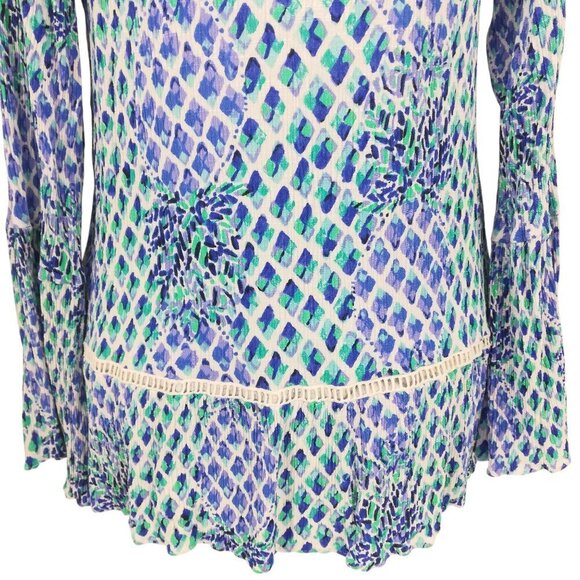 Lilly Pulitzer Amisa Top Size M Crochet Boho Bell Sleeves V-neck Tassel Blue - Picture 11 of 13